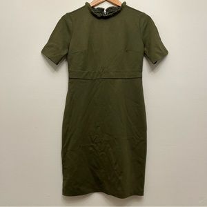 Ann Taylor midi jersey short-sleeve sheath dress - olive green